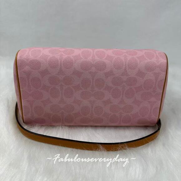 Coach Rowan Satchel Bag Signature Canvas With Charms Gold/Powder Pink CEA18 NWT - Picture 6 of 8